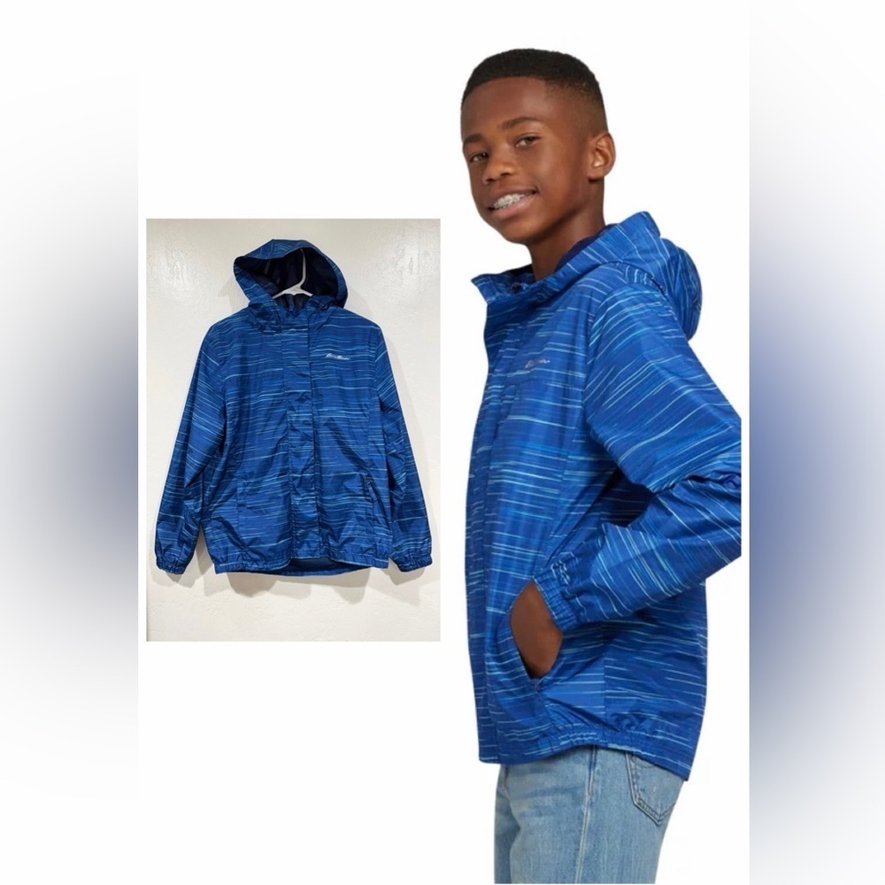 Eddie Bauer Blue Youth Lightweight Hooded Windbreaker Jacket size Kids L (14/16)